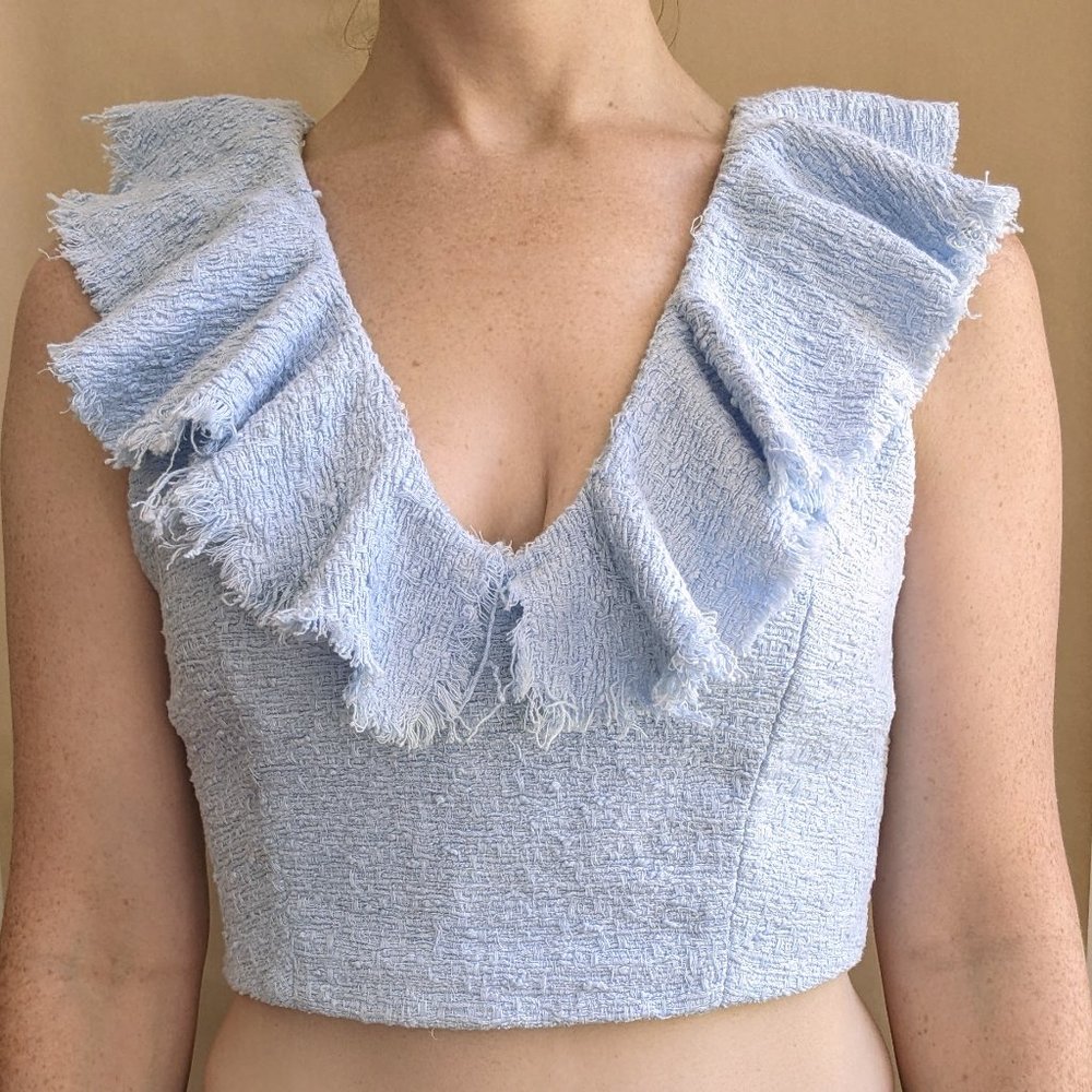 Zara blue crop top. Ruffles fringe side zip - Picture 4 of 13